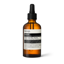 Resolute Facial Concentrate in an amber glass bottle