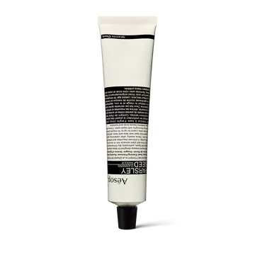 A front view of Parsley Seed Facial Cleansing Masque in an alabaster and black aluminium tube, in perfect shape.
